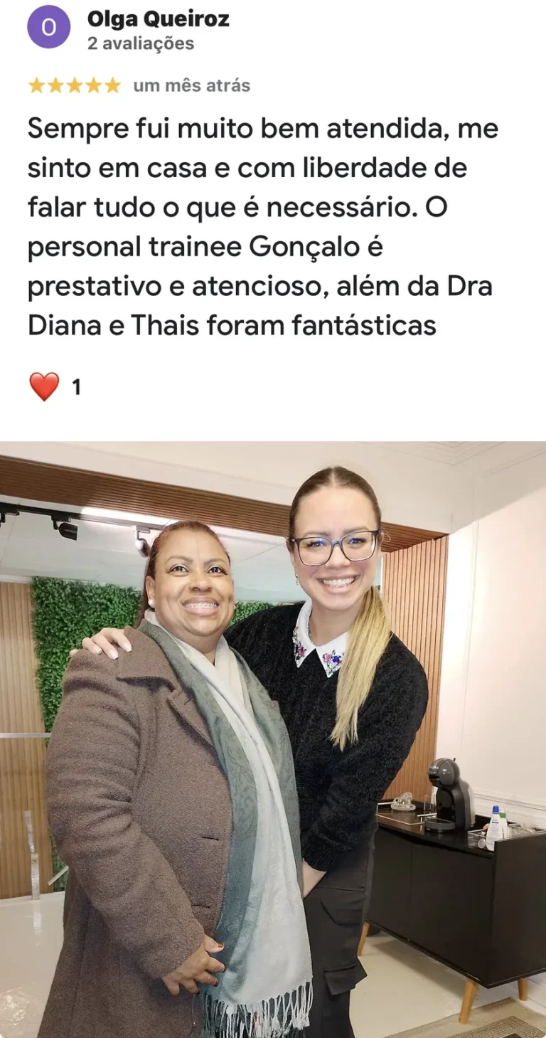 Captura da avaliação de Olga Queiroz no Google sobre a Clínica Phorma
