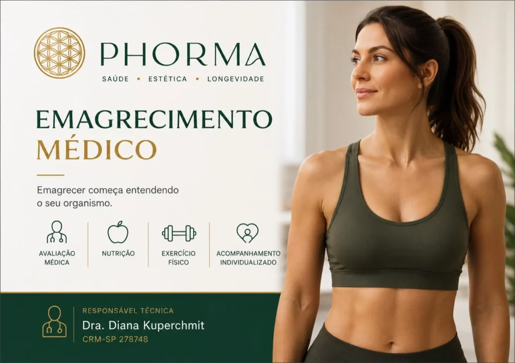 Emagrecimento médico com avaliação, nutrição, exercício e acompanhamento individualizado na Clínica Phorma