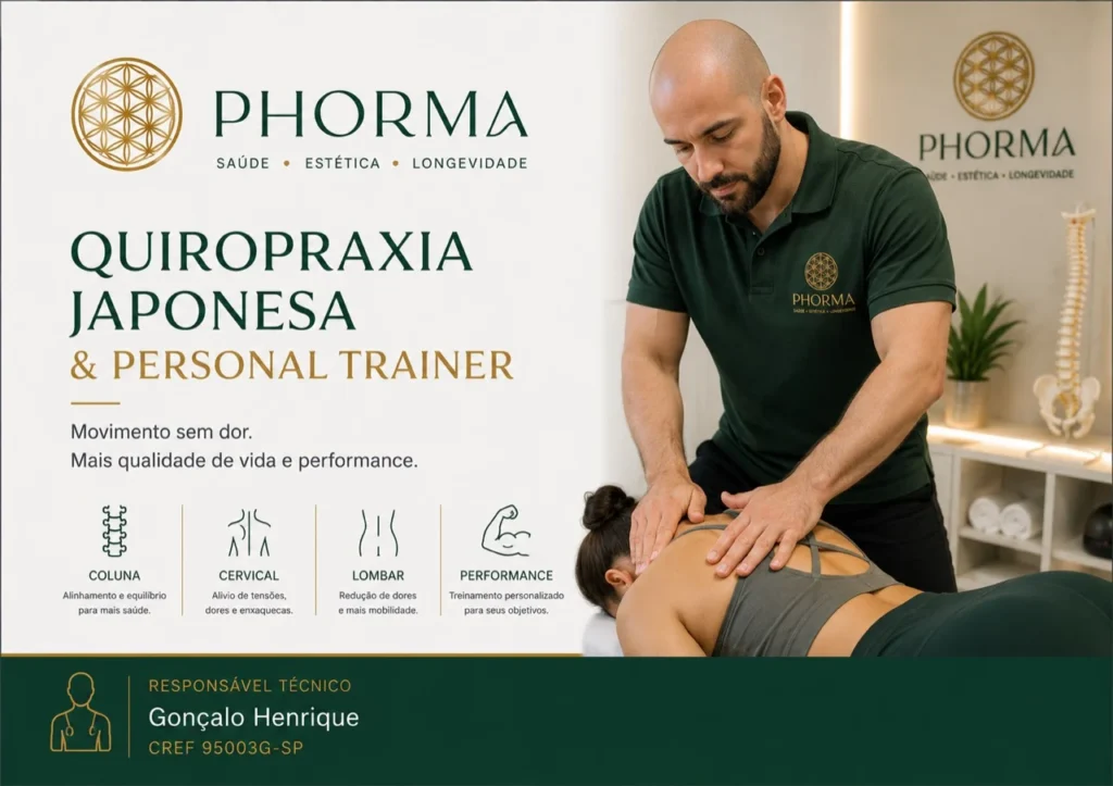 Atendimento de quiropraxia japonesa e movimento com Gonçalo Henrique na Clínica Phorma